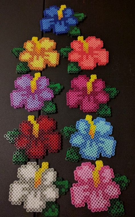 Lily Perler Bead Pattern, Hibiscus Perler Bead Pattern, Floral Perler Bead Patterns, Hawaiian Flower Perler Beads, Pearler Bead Flower Patterns, Perler Bead Bouquet, Flower Perler Bead Pattern, Peeler Bead Flower, Perler Flower Patterns