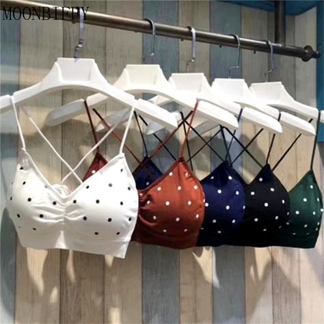 Top Bra, Cute Bras, Sport Bra Top, Womens Bras, Sport Bra, Girls Fashion Clothes, Bra And Panty Sets, Polka Dot Print, Bra Women