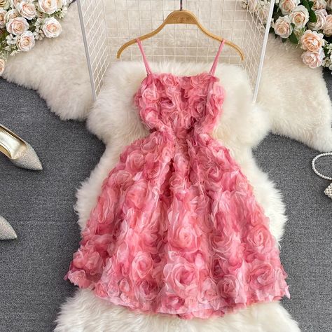 22.31US $ 20% OFF|Chic Women Dress Pink 3D Flower Spaghetti Strap A Line Lace Up Mini Dresses 2023 Summer Romantic Beach Vestidos| |   - AliExpress Small Waist Dress, 3d Rose Dress, Feminine Clothes, Elegant Cocktail Dress, Vintage Formal Dresses, Cocktail Dress Vintage, Dress Cottagecore, Dress Occasion, Spring Floral Dress