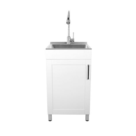 GLACIER BAY All in One 20-inch Small Space Laundry Cabinet with Stainless Steel Sink and F... | The Home Depot Canada Laundry Cabinet, Sink Base Cabinet, Mop Sink, Laundry Cabinets, Laundry Room Sink, White Laundry, Laundry Tubs, Pull Out Faucet, Stainless Steel Sink