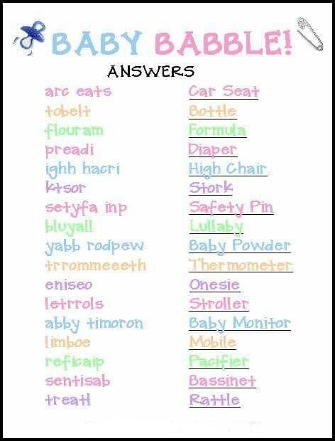 Baby Babble answers Free Printable Baby Shower Games, Baby Shower Wording, Free Baby Shower, Word Scramble, Fiesta Baby Shower, Shower Bebe, Baby Shower Planning, Wishes For Baby, Baby Shower Fun