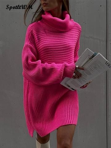 Oversized Turtleneck Sweater Dress, Winter Turtleneck, Look Rose, Oversized Turtleneck Sweater, Oversized Turtleneck, Turtleneck Sweater Dress, Oversized Knitted Sweaters, Knit Turtleneck Sweater, Mini Sweater Dress