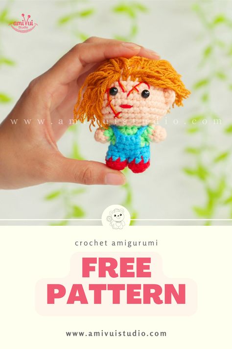 Sew some horror into your crochet routine with our Chucky Doll Amigurumi! Unleash your crafting skills and bring the infamous Child’s Play character to life using this free pattern. Stitch by stitch, watch the yarn transform into a cuddly yet eerie Chucky. Crochet Chucky Doll Pattern Free, Horror Crochet Free Pattern, Chucky Doll, Doll Patterns Free, Amigurumi Free, Amigurumi Free Pattern, Doll Pattern, Knitting Patterns Free, Crochet Crafts