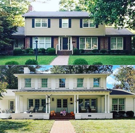 Colonial Exterior Makeover, Garrison Colonial Exterior, Colonial Exterior Remodel, Garrison House, Colonial Renovation, Updated Windows, Colonial Remodel, Dutch Colonial Homes, Colonial House Exteriors