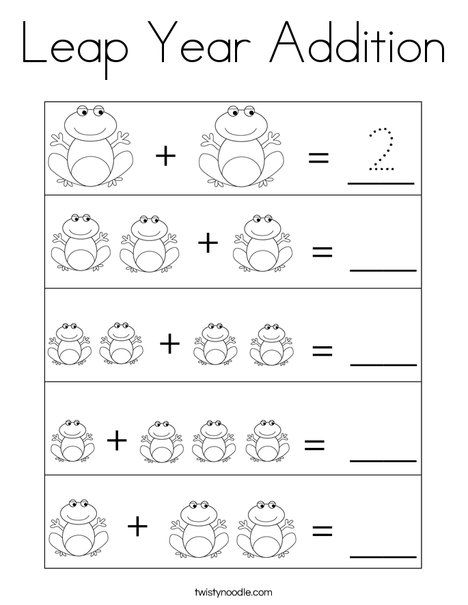 Leap Year Addition Coloring Page - Twisty Noodle Frog Unit Study, Insect Activity, Frog Activities, Preschool Number Worksheets, Twisty Noodle, Addition And Subtraction Worksheets, Frog Theme, Math Activities For Kids, Leap Year