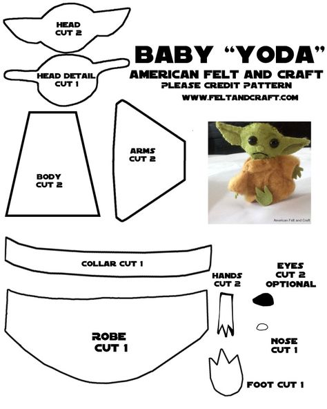 How to make a “Baby Yoda” from felt | ~American Felt & Craft ~ Blog Star Wars Themed Gifts, Felt Glue, Star Wars Crafts, Felt Crafts Patterns, Diy Bricolage, Felt Craft, Felt Patterns, Felting Tutorials, Felt Christmas Ornaments