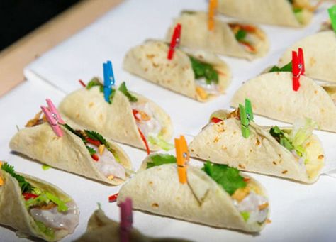 Taco Bars Are the Most Delightful (and Wallet-Happy) Way to Feed Your Wedding Guests via @PureWow Mexican Appetizers, Mini Tacos, Taco Bar, Buffet Food, Food Trends, Savoury Cake, Wedding Catering, Food Presentation, Wedding Guests