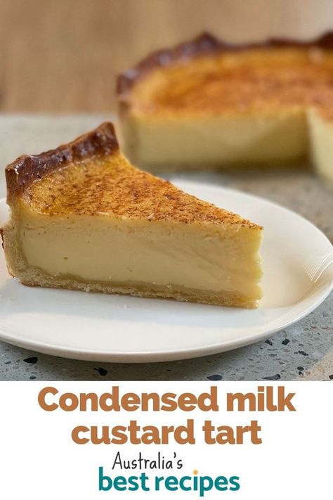 Easy Custard Tart, Milk Tart With Condensed Milk, Fridge Tarts Recipes Condensed Milk, Easy Tart Recipes Simple, Condensed Milk Tart Recipes, Custard Tart Recipe Easy, Condensed Milk Pie Recipes, Tarts Recipe Dessert Easy, Custard With Condensed Milk