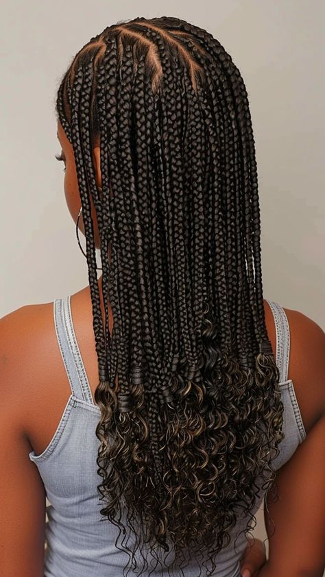 20 Box Braids Hairstyles with Curly Ends to Inspire Bob Box Braids With Curly Ends, Mid Length Box Braids, Box Braids With Wavy Ends, Medium Length Box Braids, Braids With Loose Ends, Shoulder Length Box Braids, Micro Box Braids, Box Braids With Curly Ends, Twist Ideas