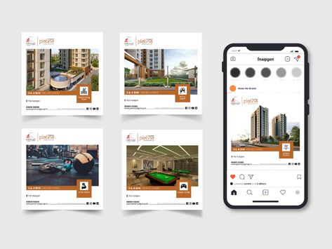 Instagram Post Design for Real Estate on Behance Real Estate Carousel Post, Real Estate Carousel, Real Estate Post Design, Real Estate Concept, Real Estate Posts, Insta Grid, Real Estate Post, Hoarding Design, Instagram Post Design