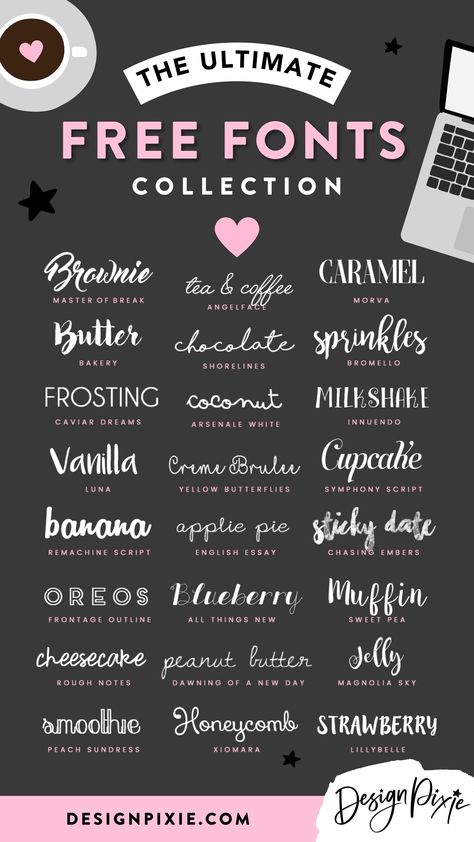 The Ultimate Free Fonts Collection – Design Pixie Cursive Fonts Handwritten, Font Finder, Free Cursive Fonts, Girly Fonts, Free Fonts For Cricut, Fonts For Cricut, Fonts Script, Feminine Fonts, Brush Script Fonts