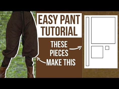 (18902) Easy Historical Pants Tutorial || LARP, Renfaire & Fantasy Sewing - YouTube Ren Faire Sewing Projects, Fantasy Patterns Sewing, Nerdy Sewing Patterns, Goblincore Sewing Pattern, Hand Sewn Patterns, Fantasy Sewing Patterns Free, Pirate Pants Pattern, Larp Sewing Pattern, Medieval Sewing Patterns