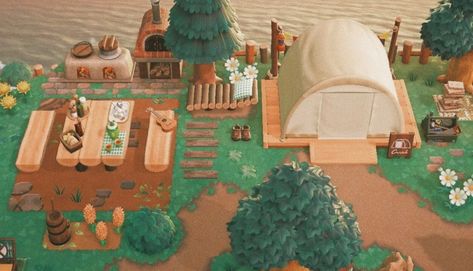 Animal Crossing Island Inspiration Campsite, Camp Ideas Animal Crossing, Animal Crossing Island Decoration, Animal Crossing Camp Ideas, Animal Crossing Rustic Theme, Animal Crossing Inspiration Island, Animal Crossing Island Decor, Acnh Island Decor, Campsite Acnh Ideas