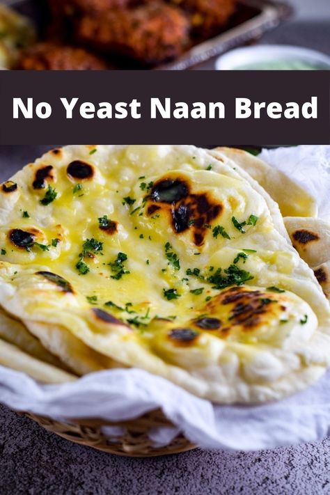 Easy No Yeast Naan Bread Sour Cream Naan Bread, Quick Easy Naan Bread Recipe, Easy Nanna Bread, Easy Nanna Bread No Yeast, Garlic Naan Recipe No Yeast, Gf Naan Bread, No Yeast Flat Bread, Nann Bread Recipes, Homemade Naan Bread Easy