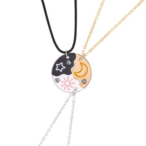 PRICES MAY VARY. 【Bff Necklace For 3】- This 3-piece bff necklace set is a perfect present for your best friends or sisters, symbolizing your everlasting friendship and love. 【Elegant Design】- The heart-shaped pendant with sun, moon, and star charms creates a charming and meaningful keepsake that your friends will cherish forever. 【High-Quality Materials】- Crafted from durable materials and adorned with sparkling crystals, this Weirdo necklace ensures a long-lasting, eye-catching look. 【Fits All Moon Star Pendant, Puzzle Piece Necklace, Long Distance Friendship Gifts, Bff Necklace, Three Necklaces, Bff Necklaces, Best Friend Necklaces, Sun Moon Stars, Star Pendant Necklace