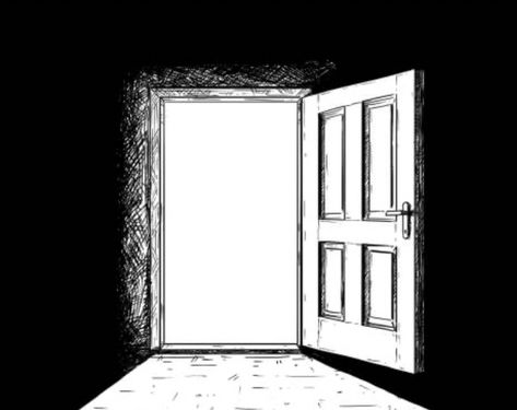 Door Sketch Drawing Easy, Door Portal Drawing, Creepy Door Drawing, Opening Door Drawing Reference, Open Door Drawing, Creepy Door, Drawing Creepy, Opened Door, Door Illustration