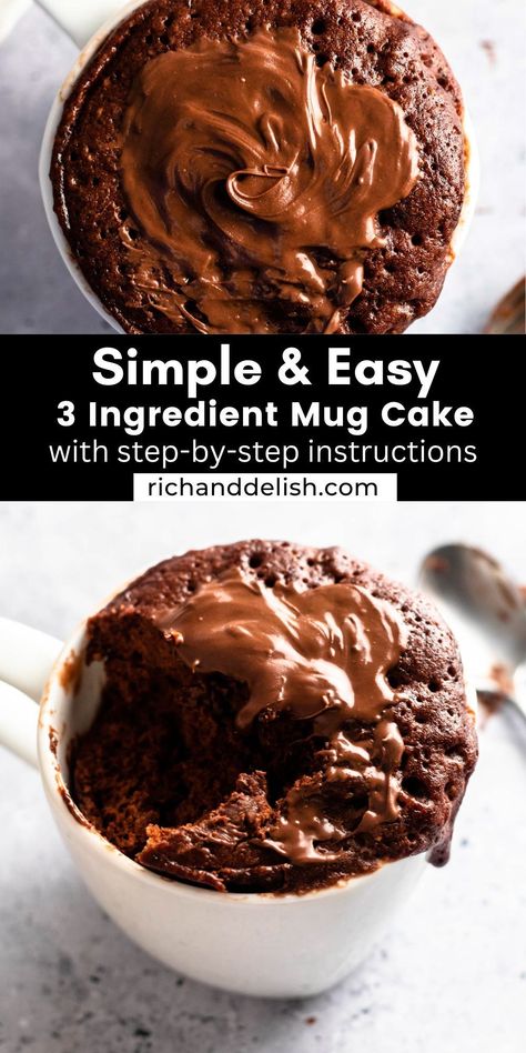 This chocolate 3 ingredient mug cake is a delightful and quick dessert that can be made effortlessly in just a few minutes from start to finish. White Chocolate Chip Mug Cake, 1 Person Dessert Easy, Keto Mug Cake Easy 3 Ingredient, 3 Ingredient Drinks, 3 Ingredient Recipes Dessert, 3 Ingredient Appetizers, 3 Ingredient Snacks, Peanut Butter Cookies 3 Ingredient, Chocolate Cake Recipes Easy