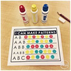 Kindergarten Math Patterns, Patterning Kindergarten, Teaching Patterns, Kindergarten Math Center, Math Patterns, Math Centers Kindergarten, Prek Math, Pattern Activities, Kindergarten Centers