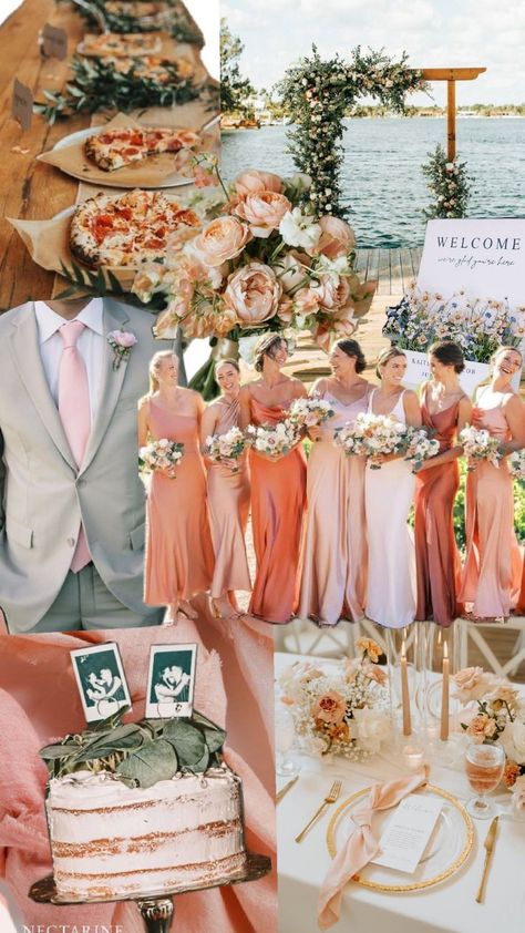 Sunset Wedding Theme, October Wedding Colors, Coral Wedding Themes, Peach Color Palettes, Wedding Theme Color Schemes, Pallet Wedding, Color Pallete, Coral Wedding, Wedding Palette