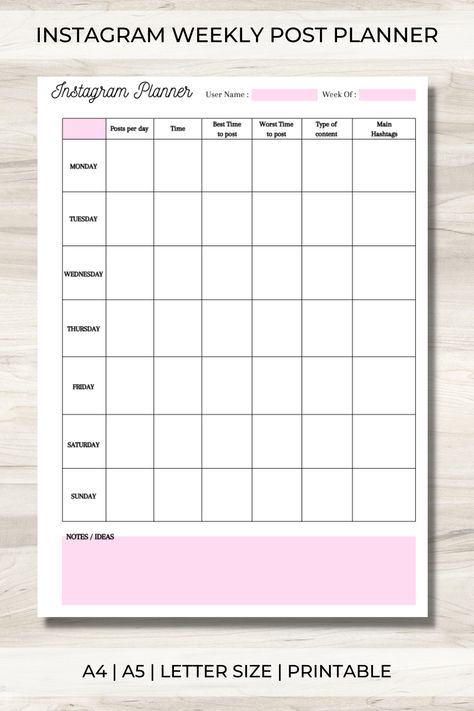 Instagram | Instagram Planner | Instagram Pla Instagram Planner Template, Pink Monthly Planner, Study Planner Ideas, Study Planner Printable Free, Content Calendar Template, Assignment Planner, Instagram Planning, Study Planner Printable, Instagram Planner