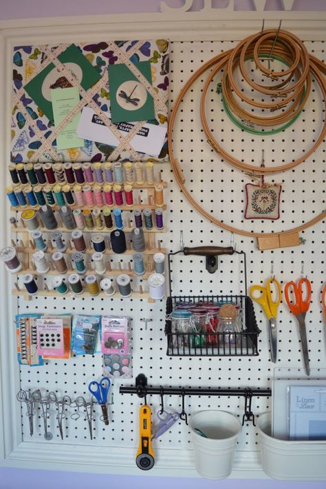 Sewing Room Pegboard Room Pegboard, Sewing Room Inspiration, Pegboard Organization, Sewing Room Storage, Sewing Spaces, Sewing Room Design, Sewing Room Decor, Sewing Storage, Craft Room Design