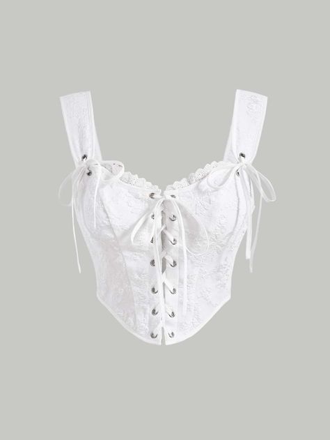 Wide Straps Top, White Corset Top, Corset Outfit, 70s Outfits, Corset Fashion, Corset Style Tops, White Corset, Pretty Shirts, Quick Outfits