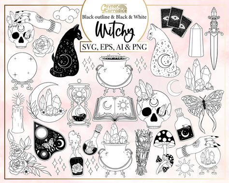 Witchy SVG Bundle - in svg, png, ai and eps, halloween SVG bundle, witchy svg, cauldron svg, mystical svg, silhouette files, cricut Esoteric Doodles, Witchy Svg, Pastel Witch, Noir Uni, Svg Silhouette, Silhouette Files, Halloween Svg, Plain Black, Social Media Graphics