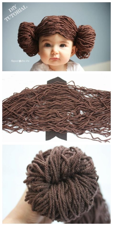 DIY Princess Leia Wig Bun Tutorials Princess Leia Wig, Star Wars Costumes Diy, Diy Fantasia, Yarn Wig, Repeat Crafter Me, Diy Star, Crochet Princess, Star Wars Princess Leia, Star Wars Diy