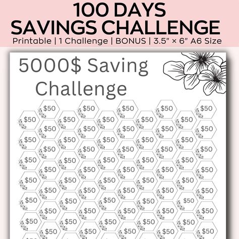 Save $5,000 in 100 days with this floral savings challenge printable. Includes 100 envelopes, each with a unique savings 5000 Savings Challenge, 5k Savings Challenge, 100 Envelope Savings Challenge, Envelope Savings Challenge, A6 Savings Challenge, Envelope Savings, Savings Challenge Printable, Spar Challenge, Savings Goals