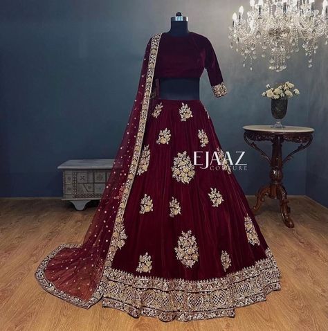 Engagement Lehenga, Red Bridal Dress, Velvet Lehenga, Wedding Lehenga Designs, Velvet Dress Designs, Latest Bridal Dresses, Bridal Dresses Pakistan, Bridal Lehenga Red, Dress Neck Designs