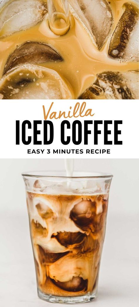 Experience the pure delight of homemade vanilla iced coffee, ready in just 3 minutes. Whether you opt for the rich intensity of espresso or the comforting embrace of brewed coffee, this beverage is a true masterpiece. It's delicately flavored with pure vanilla extract and a touch of natural sugar, creating a harmonious blend of sweet and robust. For an extra touch of creaminess, add your choice of milk. How To Make Ice Coffee At Home, Iced Coffee Homemade, Iced Vanilla Latte Recipe, Vanilla Iced Coffee Recipe, Homemade Iced Coffee Recipe, Almond Milk Recipes Homemade, Iced Coffee Concentrate, Homemade Iced Coffee, Drinks Starbucks