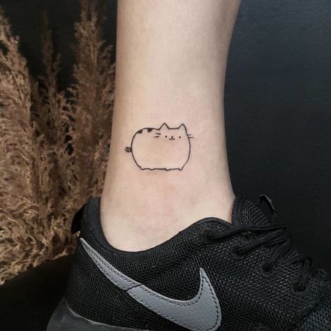 pusheen tattoo Pusheen Cat Tattoo, Pusheen Tattoo, Fat Cat Tattoo, Small Tattoos Cute, Tattoo Cursive, Tattoos Cute, Cursive Tattoos, Cat Tat, Bff Tattoos