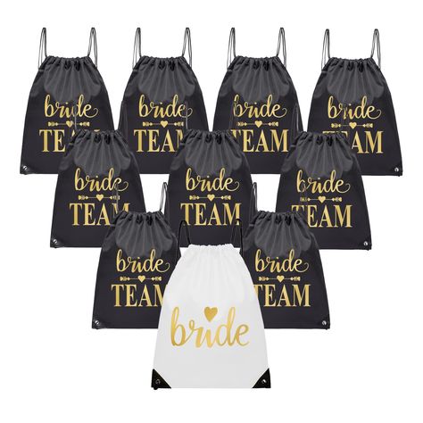 Team Bride Logo, Bridal Party Black, Bachelorette Party Koozies, Bride Proposal, Bridal Shower Gift Bags, Branded Gift Bags, Beach Bach, Bachelorette Party Bags, Bachelorette Party Sunglasses