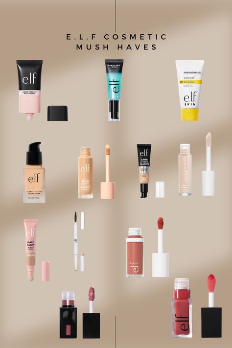 ELF cosmetic essentials Elf Make Up, Elf Cosmetics Must Haves, Old Hollywood Glam Makeup, Hollywood Glam Makeup, E.l.f. Cosmetics, Dark Eyeshadow, Beauty Habits, How To Apply Concealer, Flawless Foundation