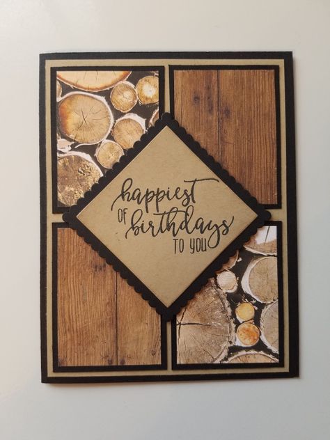 Bday card using Stampin' Up's Wood Textures DSP & Picture Perfect stamp set Masculine Cards Handmade, Happy Birthday Cards Printable, Homemade Birthday Cards, Masculine Birthday Cards, Bday Cards, Boy Cards, Birthday Cards For Men, Birthday Cards Diy, Handmade Greetings