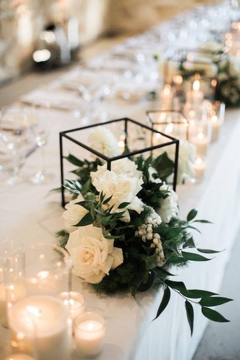 Flower Cubes, Metal Table Frame, Black And White Wedding Theme, Reception Table Decorations, White Wedding Theme, Elegant Centerpieces, Mirror Acrylic, Flower Centerpieces Wedding, Table Frame