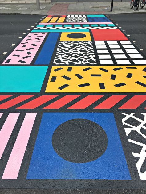 Zebra Crossing Design, Street Art Pattern, Memphis Design Illustration, Crosswalk Art, Crosswalk Design, Street Art Graphic Design, Camille Walala, Memphis Art, Colourful Patterns