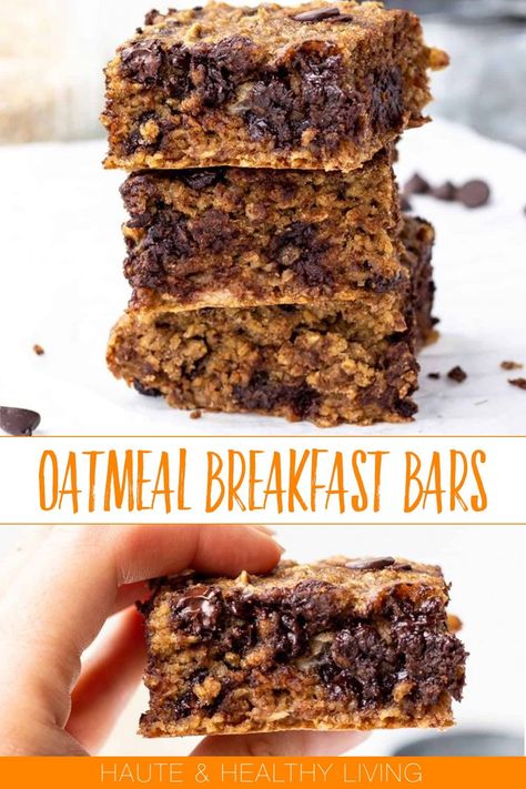 Protein Breakfast Bars, Oatmeal Breakfast Bars Healthy, Oatmeal Bars Healthy, Breakfast Bars Healthy, Breakfast Bars Recipe, Easy Slice, Breakfast Oats, Healthy Oatmeal Breakfast, Healthier Treats