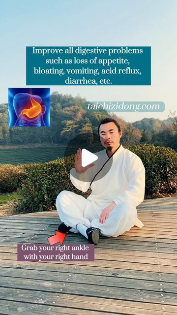 Taichi Zidong on Instagram: "https://taichizidong.com Specific exercise improve symptoms, daily full-body exercises remove root causes.  240355-Improve all digestion problems, such as loss of appetite, bloating, vomiting, acidreflux, diarrhea，etc.  Grab your right ankle with your right hand. Right elbow against right knee. Inhale, and left hand push right back up. 9 times each side one set, 4-6 sets a day.  This is an ancient Qigong that can stretch the digestive organs (pancreas, gallbladder, small intestine, etc.) deep in the abdomen. They are closely related to digestive function and help us better digest food and absorb nutrients.  Please keep practicing and you will improve.  The body is an intelligent system, and we must learn to use it correctly. If you want to truly get healthy but Loss Of Appetite, Daily Stretches, Digestive Organs, Keep Practicing, Small Intestine, Body Exercises, Acid Reflux, Pressure Points, March 19