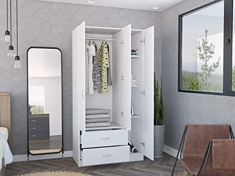 Armoire With Drawers, Armoire Wardrobe Closet, Standing Closet, Beautiful Closets, Bedroom Armoire, Wardrobe Armoire, Drawer Shelves, Wardrobe Closet, Hanging Rail