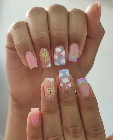 Cute Nails Kids Summer, Cute Nail Ideas For 10-11, Cute Nails For Ten Year Olds, Shellac Nail Inspiration, Summer Kids Nails, Squoval Nails Design Summer, Preppy Nail Designs For Kids, Nail Inspo For Kids, Nails For Kids Summer