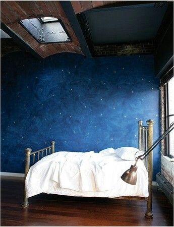 :) Starry Night Bedroom, Bohemian Bedrooms, Bohemian House, Wooden Floors, Room Deco, Dream Wall, Bohemian Bedroom, Blue Bedroom, Blue Walls