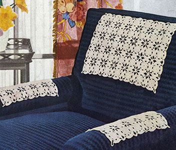 Flowery Chair Set Pattern #7032 Antimacassar Crochet Patterns, Crocheted Arm Chair Covers Free Pattern, Crochet Armchair Covers, Crochet Sofa Arm Covers, Crochet Arm Chair Covers, Crochet Chair Back Patterns Free, Crochet Couch Arm Covers Free Pattern, Sofa Arm Covers, Crochet Chair