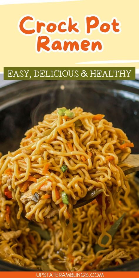 Crock Pot Ramen Ramen In Slow Cooker, Ramen In The Crockpot, Ramen Slow Cooker Recipes, Slow Cook Ramen, Crockpot Chicken Ramen Recipes, Crock Pot Ramen Recipes, Slow Cooker Noodle Recipes, Ramen Noodle Crockpot Recipes, Crock Pot Ramen Noodle Recipes