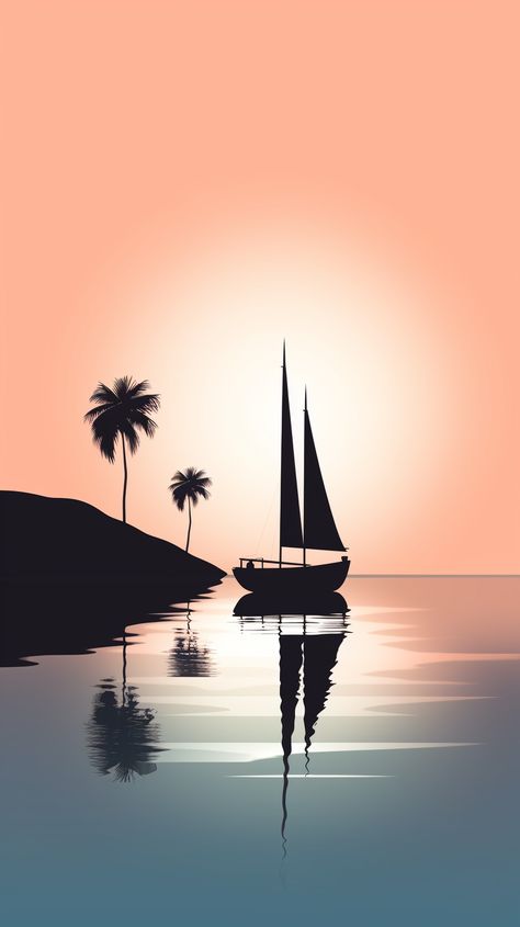 Relaxed Wallpaper, Sailing Wallpaper, Abstract Sailboat Painting, Sea Illustration Art, Sailboat Photography, Sunset Sailboat, Concept Art Landscape, Summer Wallpaper Iphone, Monochromatic Art