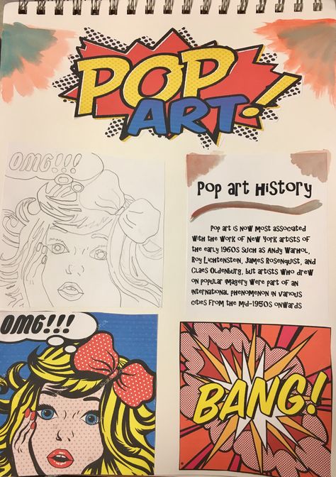 2017 Art History Visual Journal #6 - POP Art - #nghsroom406 Pop Art Title Page Ideas, A Level Art Sketchbook Pop Art, Pop Art Mind Map, Pop Art Sketchbook Page, Pop Art Title Page Gcse, Gcse Art Background Ideas Simple, Pop Art Title Page, Art History Sketchbook, Pop Art Gcse Sketchbook