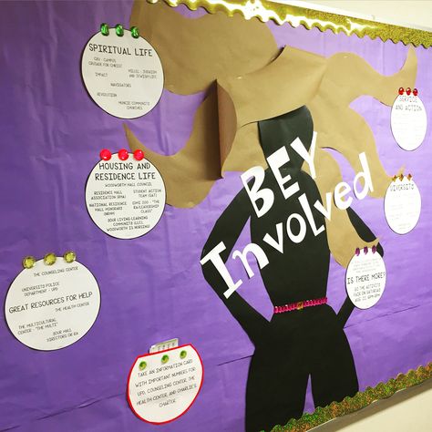 Bey Involved! Bulletin board Beyonce Bulletin Board, Resident Assistant Programs, Ra College, Ra Inspiration, Passive Programming, Wc Ideas, College Bulletin Boards, Passive Programs, Resident Advisor