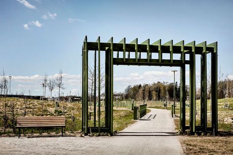 Valla Park by 02LANDSKAP « Landscape Architecture Works | Landezine Gate Garden Entrance, Arches Park, Arch Gate, Park Entrance, Wetland Park, Landscape Architecture Drawing, Arch Architecture, Landscape Structure, Entrance Gates Design