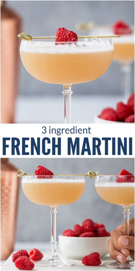 Are you looking for a fun, easy cocktail to make for your next happy hour? This 3 Ingredient French Martini comes together with a few shakes of vodka, Chambord, and pineapple juice. It's sure to impress your friends when you show up with this sophisticated and refreshing cocktail. #cocktailrecipe #martinirecipe #martinis #frenchmartini #cocktails #vodkarecipe Easy Fun Martinis, Martini With Pineapple Juice, Good Martini Recipes, Pitcher Martini Recipe, Fruity Martini Recipes Vodka, French Martini Chambord, Refreshing Martini Recipes, Different Martini Recipes, Martini Recipes Fruity