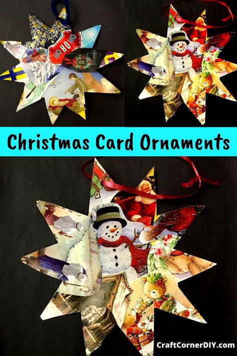 Not sure what to do with all of those Christmas cards? You can make Christmas card ornaments and thank you cards. This is a great Christmas craft to upcycle Christmas cards. #Christmaskidscraft #ornamnetkidscraft Christmas Ornaments Homemade Kids, Upcycle Christmas, Christmas Card Collage, Old Christmas Cards, Card Ornaments, Recycle Christmas Cards, Upcycled Christmas, Kids Christmas Crafts Easy, Christmas Crafts Diy Projects